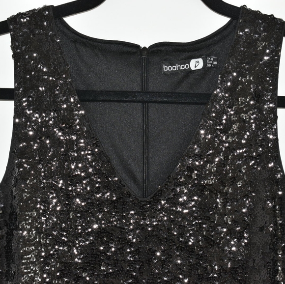Sequin Frill Hem Midi Dress Black - Picture 5 of 6